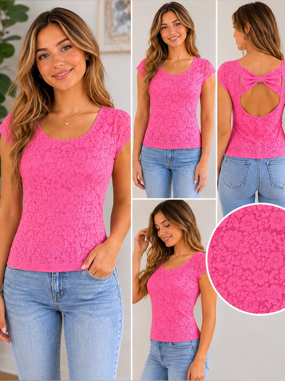 Candie’s Pink Lace Juniors Top Back Cutout Bow Size L